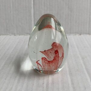 Vintage art glass glass egg shaped paper weight red coral